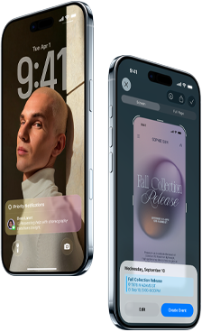 جهازا iPhone&nbsp;Air، الجزء الأمامي الخارجي، الجزء الجانبي الخارجي، تصميم نحيف، شاشة القفل، ميزة الذكاء المرئي قيد الاستخدام