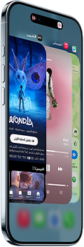 iPhone&nbsp;Air، الجزء الأمامي الخارجي، الجزء الجانبي الخارجي، تصميم نحيف، Dynamic&nbsp;Island في الوسط بالقرب من الجزء العلوي، ميزة مُبدِّل التطبيقات قيد الاستخدام، الأزرار: زر الإجراءات، وزرّا مستوى الصوت